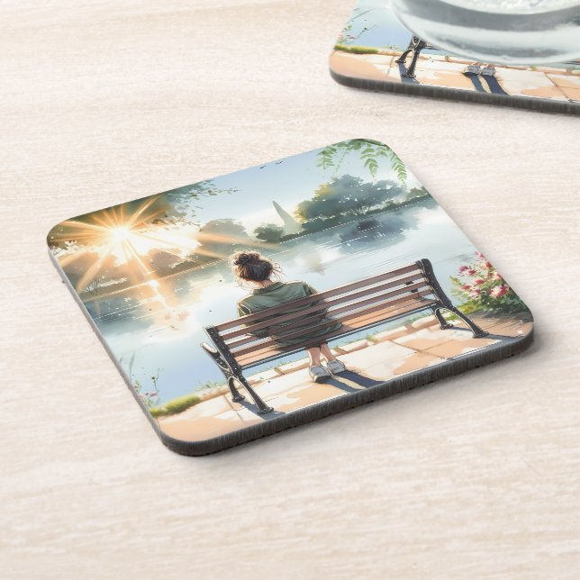 Sunset Reflections Lake Scene Beverage Coaster (Left Side)