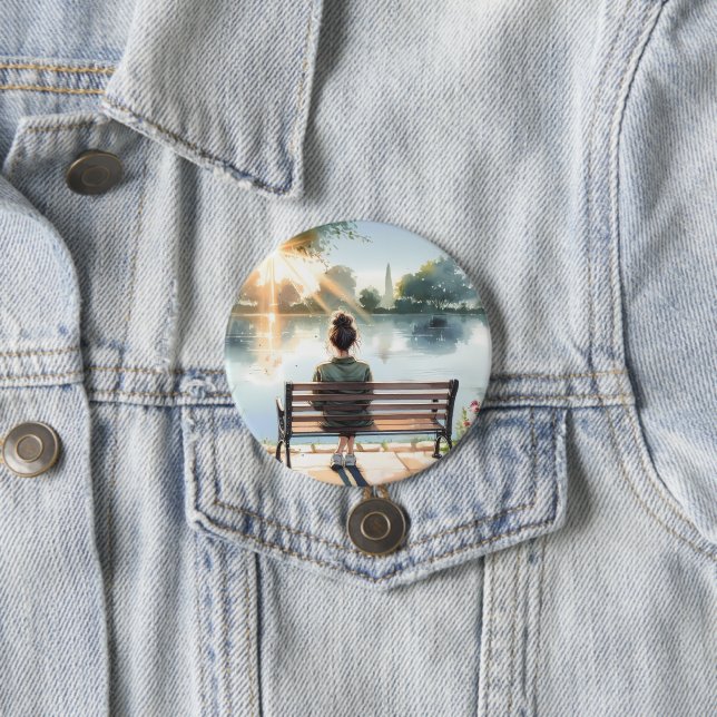 Sunset Reflections Lake Scene Button (In Situ)