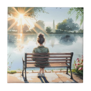 Sunset Reflections Lake Scene Ceramic Tile