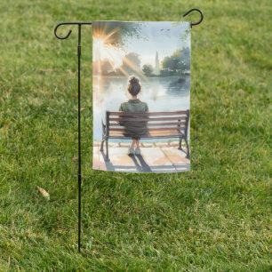 Sunset Reflections Lake Scene Garden Flag