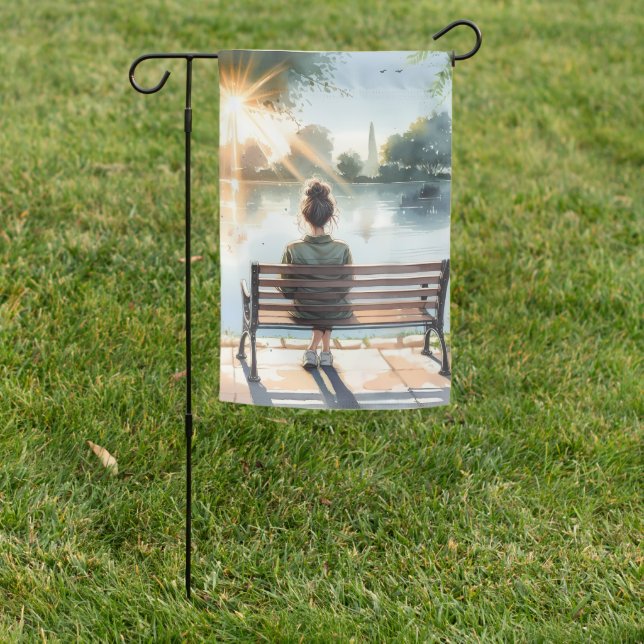 Sunset Reflections Lake Scene Garden Flag (In SItu)