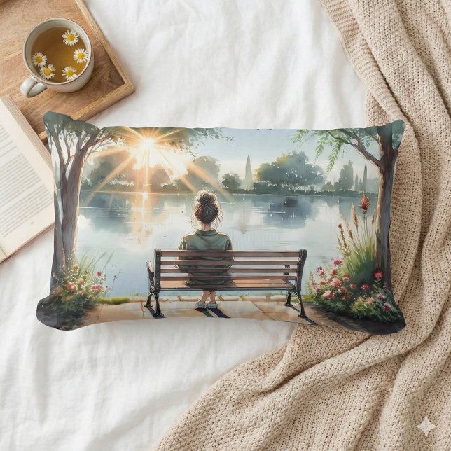 Sunset Reflections Lake Scene Lumbar Pillow (Sunset Reflections Lake Scene Lumbar Pillow Mockup A )