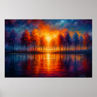 Sunset Reflections Over Autumn Lake Poster