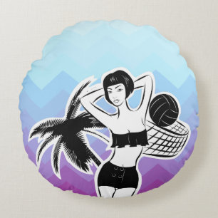 Sunset Resort Chevron Print Round Pillow