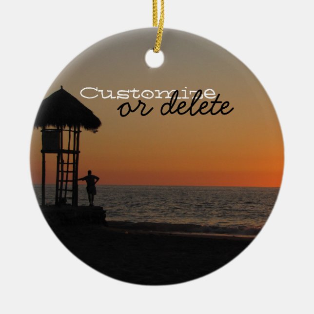 Sunset Resting Spot; Customizable Ceramic Ornament (Front)