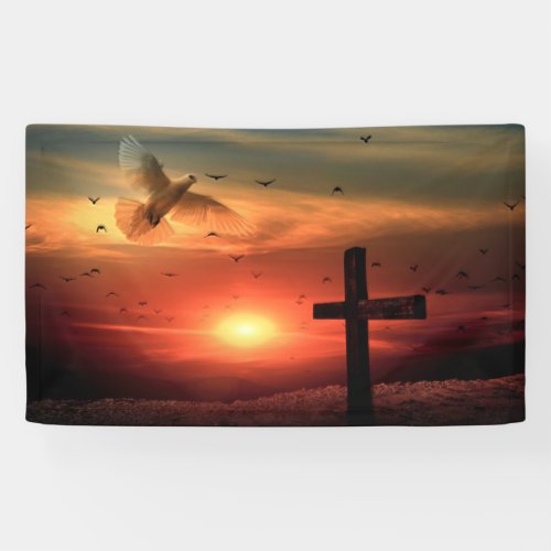 Sunset Resurrection Dove and Cross Banner