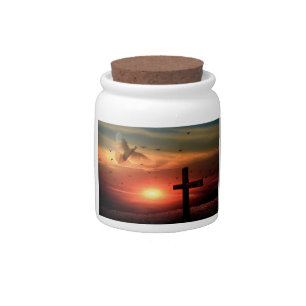 Sunset Resurrection Dove and Cross Candy Jar