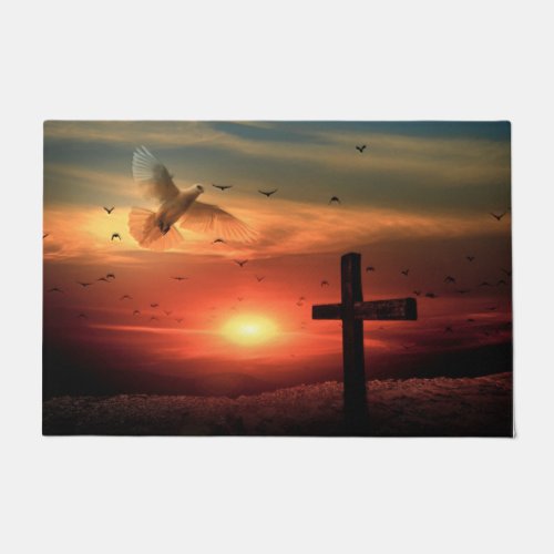 Sunset Resurrection Dove and Cross Doormat