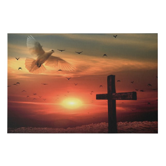 Sunset Resurrection Dove and Cross Faux Canvas Print (Front)