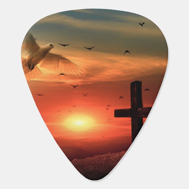 Sunset Resurrection Dove and Cross Guitar Pick (Back)