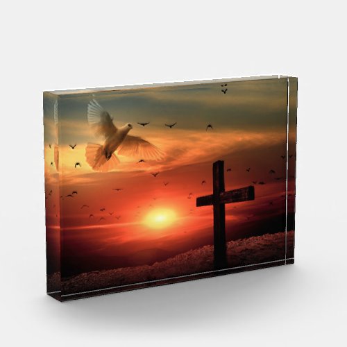 Sunset Resurrection Dove and Cross Photo Block