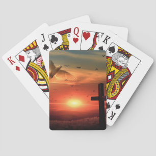 Sunset Resurrection Dove and Cross Poker Cards