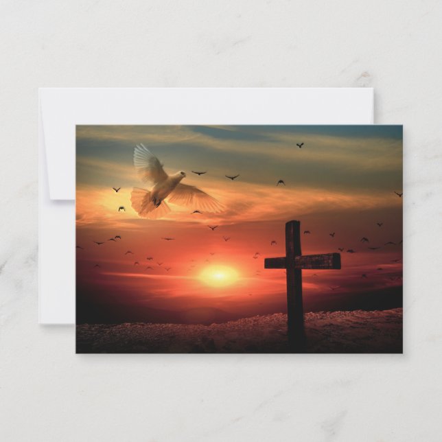 Sunset Resurrection Dove and Cross Thank You Card (Front)