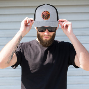 Sunset Retro Bass Fishing Fish Ocean Anglers Leather Patch Hat