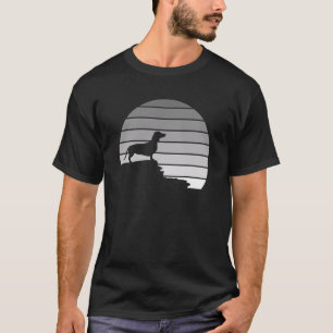 Sunset Retro Dachshund standing on cliff Dog T-Shirt