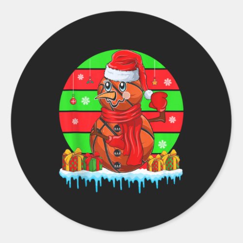 Sunset Retro Santa Basketball Balls Christmas Symb Classic Round Sticker