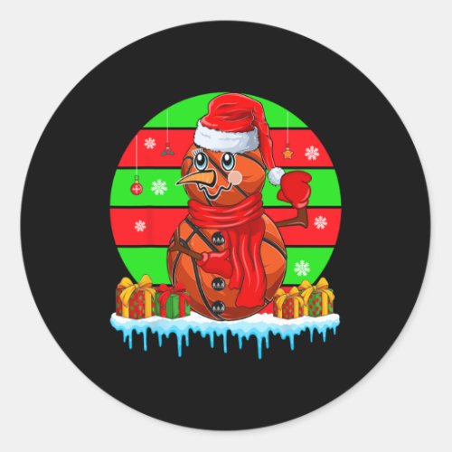 Sunset Retro Santa Basketball Balls Christmas Symb Classic Round Sticker