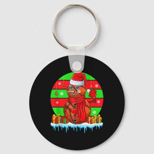 Sunset Retro Santa Basketball Balls Christmas Symb Keychain