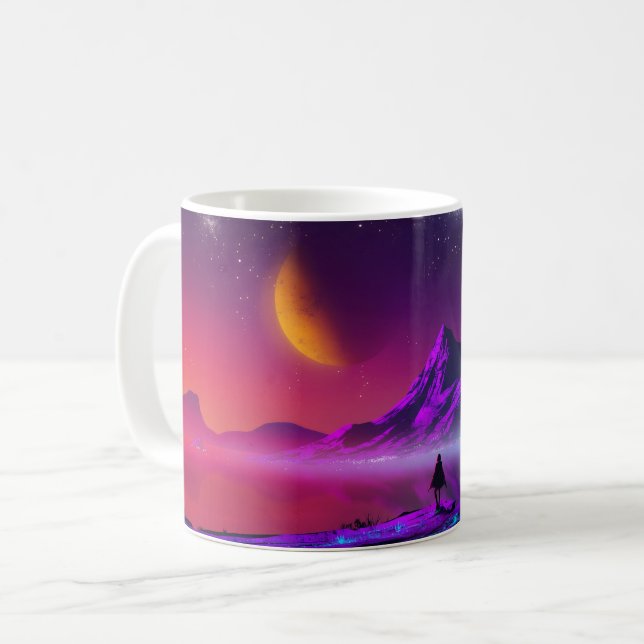 sunset retro scifi neon synthwave colors  coffee mug (Front Left)
