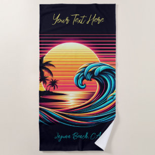 Sunset Retro Surf Wave Beach Towel