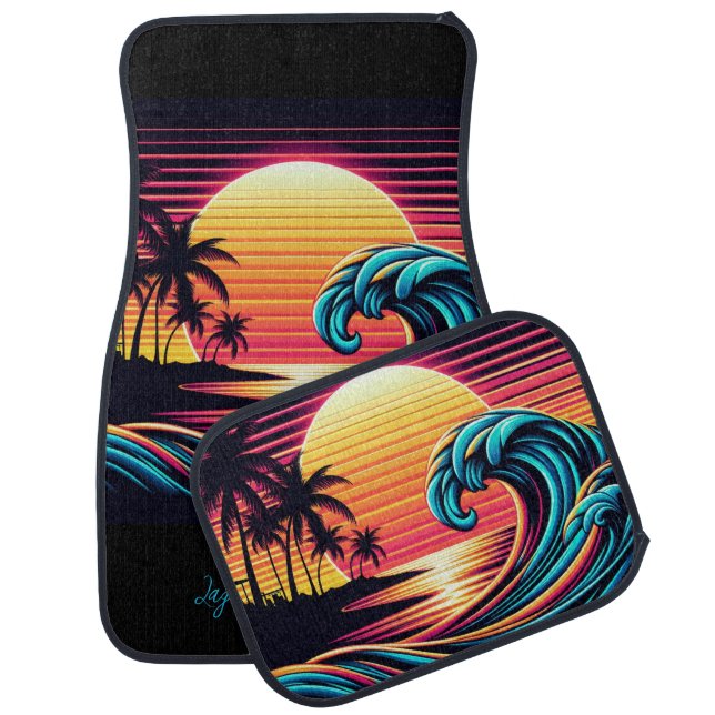 Sunset Retro Surf Wave- Car Floor Mat (Set)