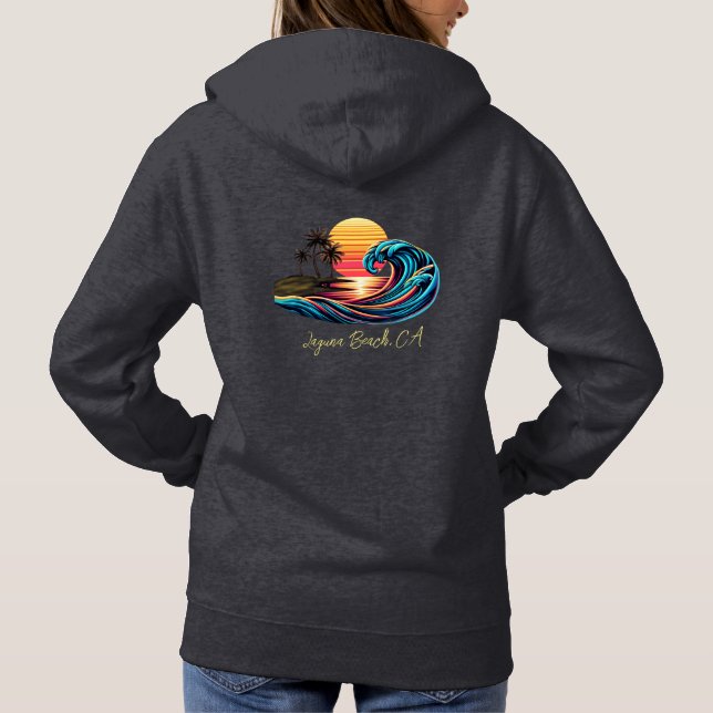Sunset Retro Surf Wave Hoodie (Back)