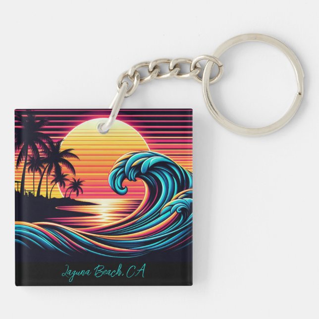 Sunset Retro Surf Wave- Keychain (Back)