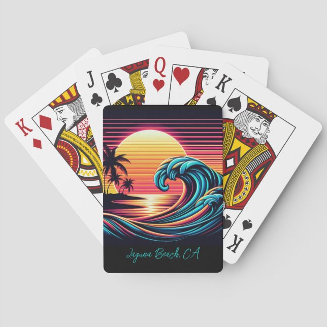 Sunset Retro Surf Wave Poker Cards (Back)