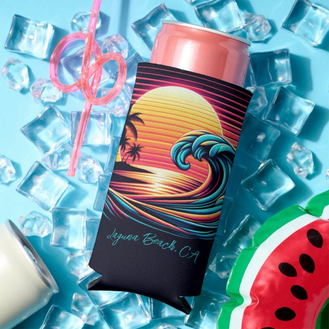 Sunset Retro Surf Wave Seltzer Can Cooler (In Situ Summer)