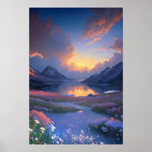 Sunset Reverie at the Mountain Lake Poster