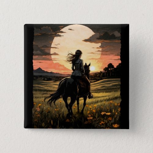 Sunset rider girl design button