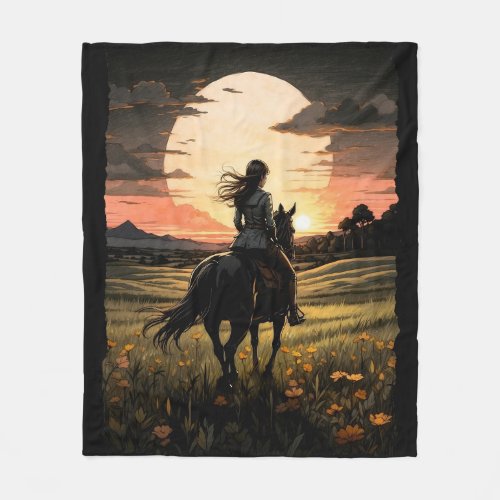 Sunset rider girl design fleece blanket