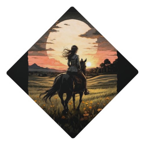 Sunset rider girl design graduation cap topper