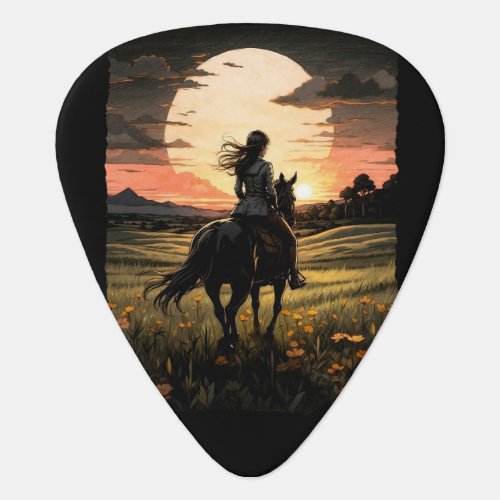 Sunset rider girl design guitar pick