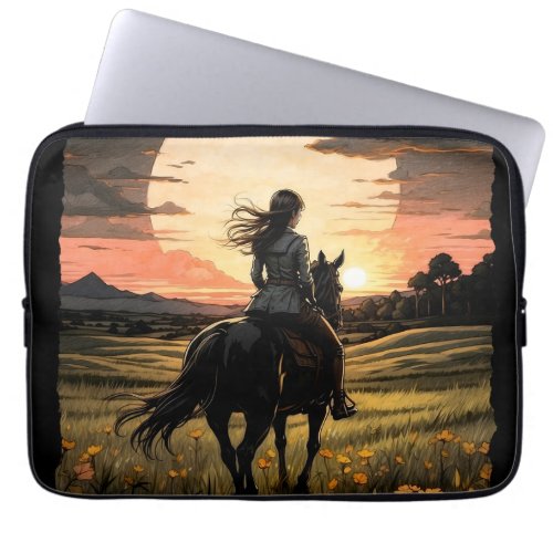 Sunset rider girl design laptop sleeve