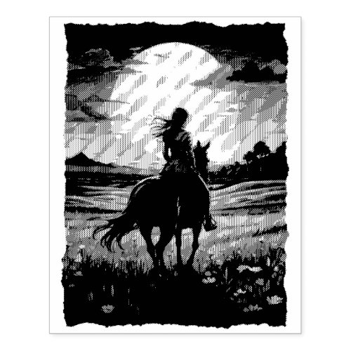 Sunset rider girl design rubber stamp