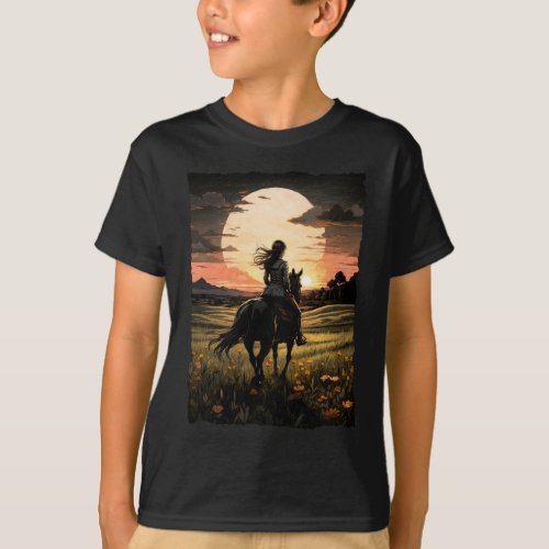 Sunset rider girl design T_Shirt