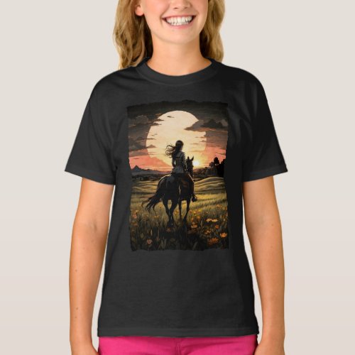 Sunset rider girl design T_Shirt