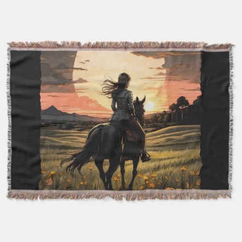 Sunset rider girl design throw blanket