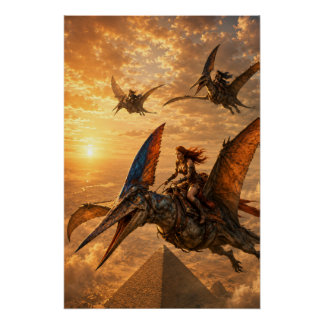 Sunset Riders Over the Pyramids Poster