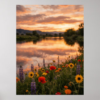 Sunset River Landscape Poster