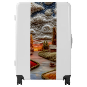 Sunset River Valley – Embroidery Style Landscape Luggage