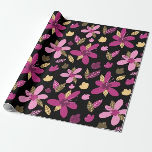 Sunset Romance Flowers Wrapping Paper