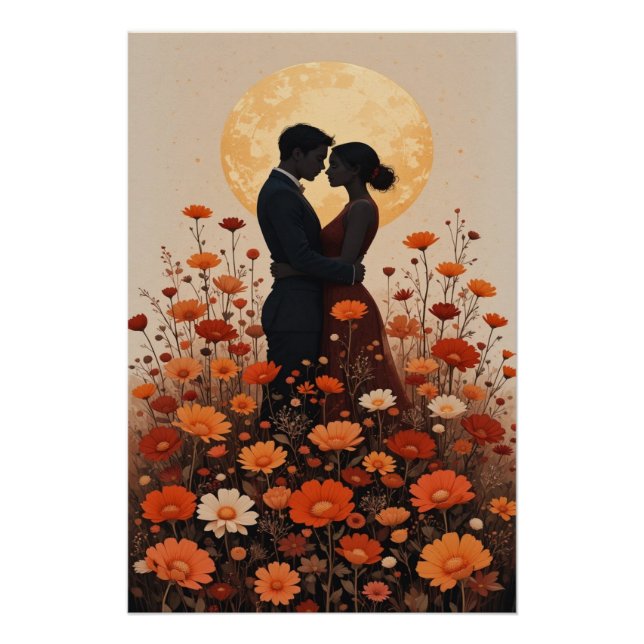 Sunset Romance Painting - Floral Couple Wall Art (Front)