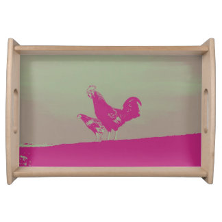 Sunset rooster serving tray