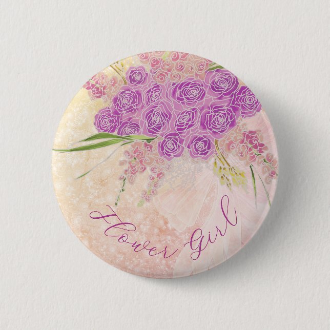 Sunset Rose Blush Bow Bouquet Flower girl Button (Front)