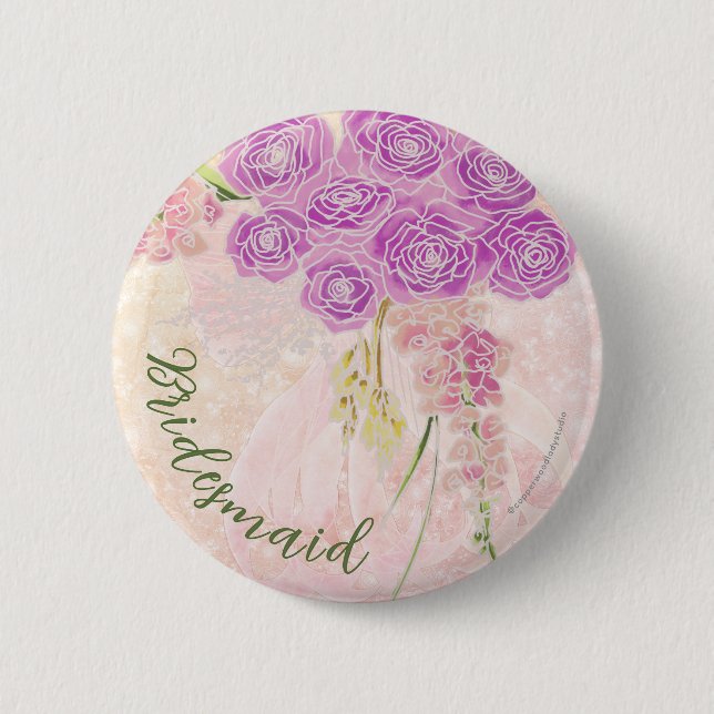 Sunset rose Blush sheer bow Bouquet bridesmaid  Button (Front)