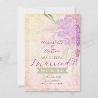 Sunset Rose blush sheer bow Bouquet  Invitation