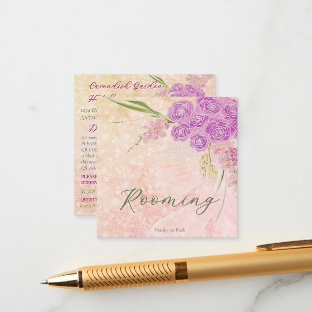 Sunset rose blush Sheer bow Bouquet Rooming  Enclosure Card (Front/Back In Situ)