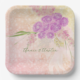 Sunset Rose Coquette Blush bow Bouquet SQ. Paper Plates